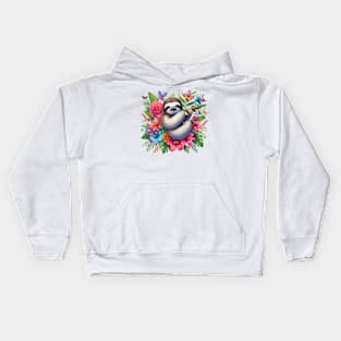 A sloth decorated with beautiful colorful flowers. Kids Hoodie